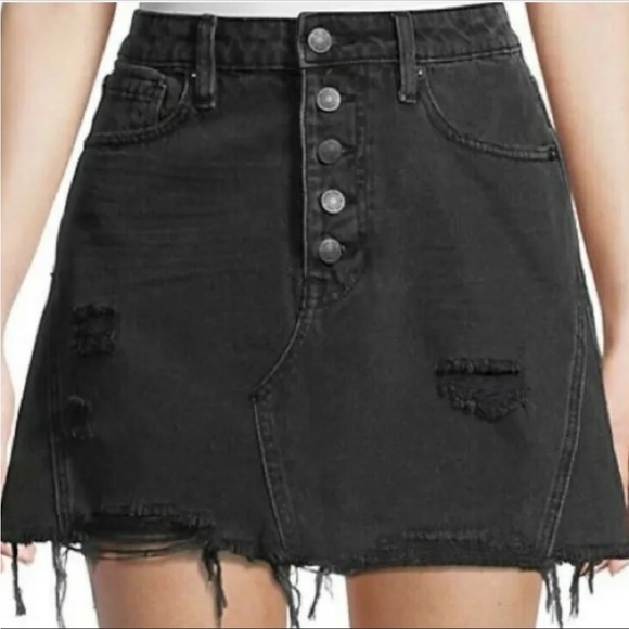 Free People -We The Free Denim A-Line Distressed Skirt in Black Sz: 25 (0 or xs) - Picture 3 of 9